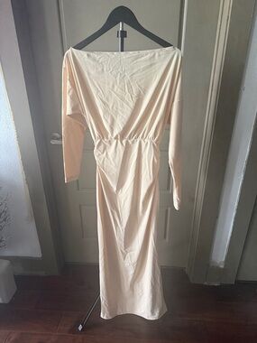 Off-Shoulder Long Sleeve Maxi Dress in Blush- NEVER WORN